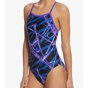 Waterpro Lightning Thin Strap Violet Purple One Piece Swimsuit Size 32